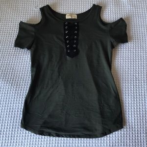 Olive green lace up top